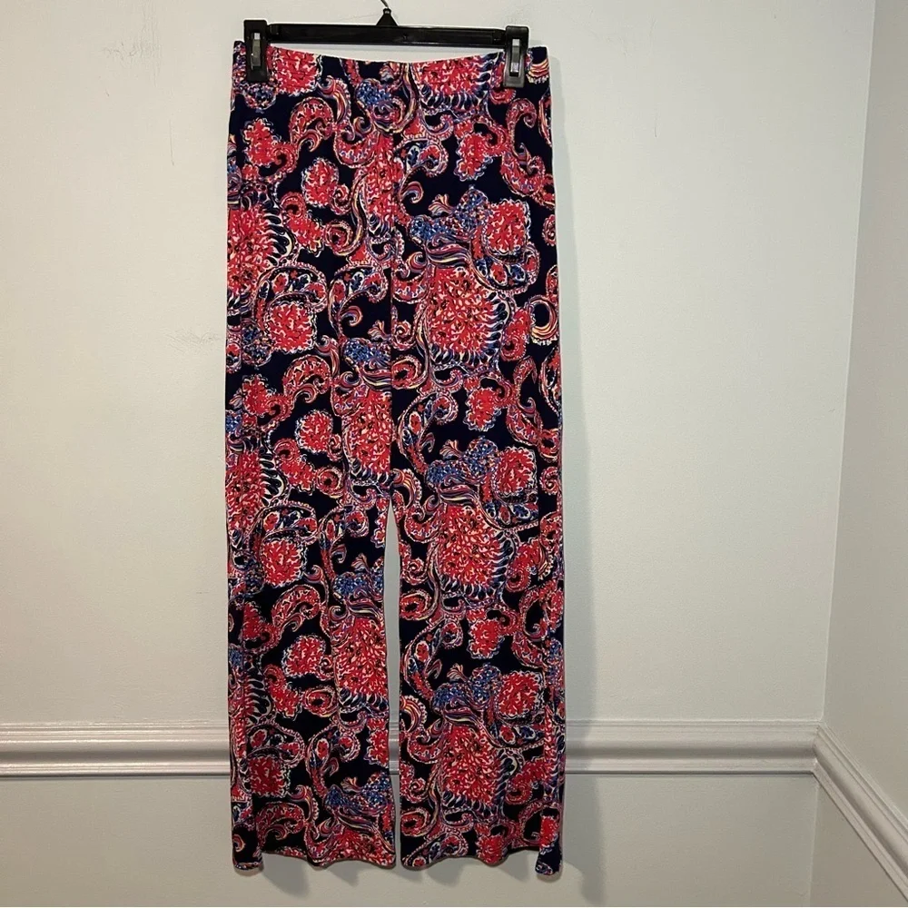 Lilly Pulitzer Navy & Coral Paisley Lorena Breezy Palazzo Lounge Pants Size XL
